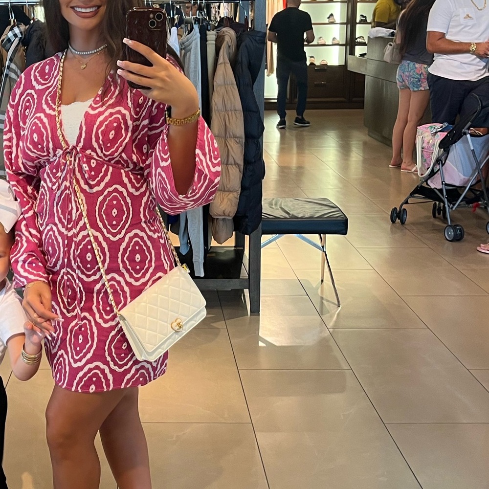 Zara Fuchsia Geometric Long Sleeve Dress